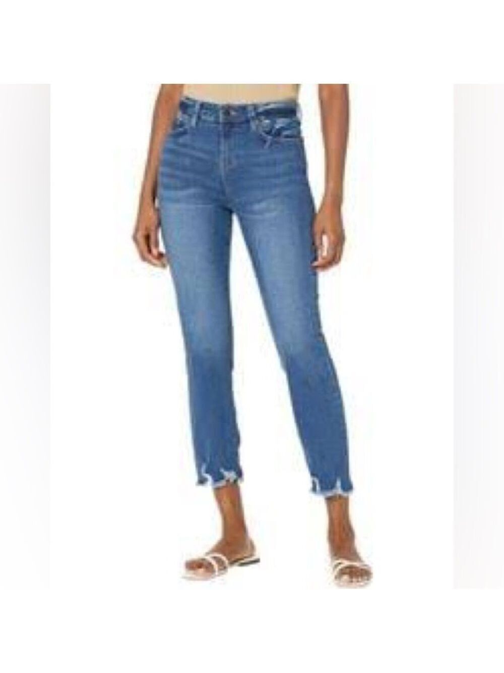 William Rast Distressed High-Rise Raw Hem Straight Crop Jeans